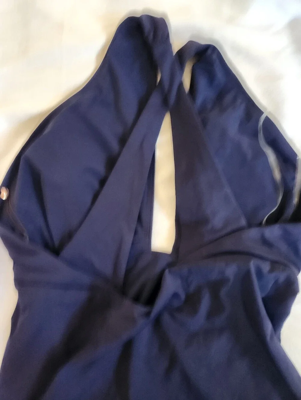 CALIA Navy One Piece Swimsuit Medium NWT Plunge Neck Twist Back Swim